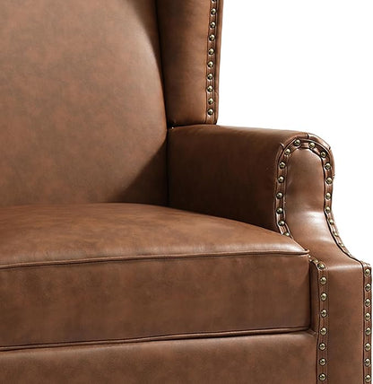 UIXE PU Leather High Back Accent Chairs Set of 2, Upholstered Armchair for Living Room, Retro Wingback Arm Chair Nailhead Trim Single Sofa Bedroom Reading Seat - Brown