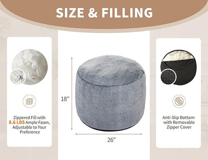 Round Pouf Ottoman Foot Rest Plush Ottoman Footstools for The Living Room Ottomans Stuffed Full of Foam Blocks 26 * 18" Large Foot Stool Dark Grey Footrests Hassocks and Ottomans Set