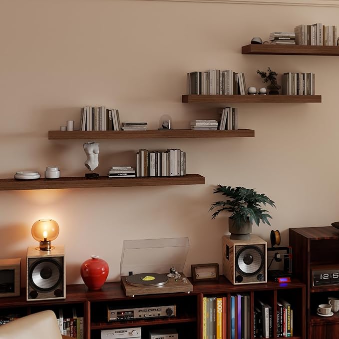 White Shelves for Wall Floating Shelves Bathroom, Bedroom and Living Room, Wall Shelves & Book Shelf for Room, Hanging Shelf, Modern Wooden Mounted Floating Shelf, 12x7x1.5 in, Set of 2