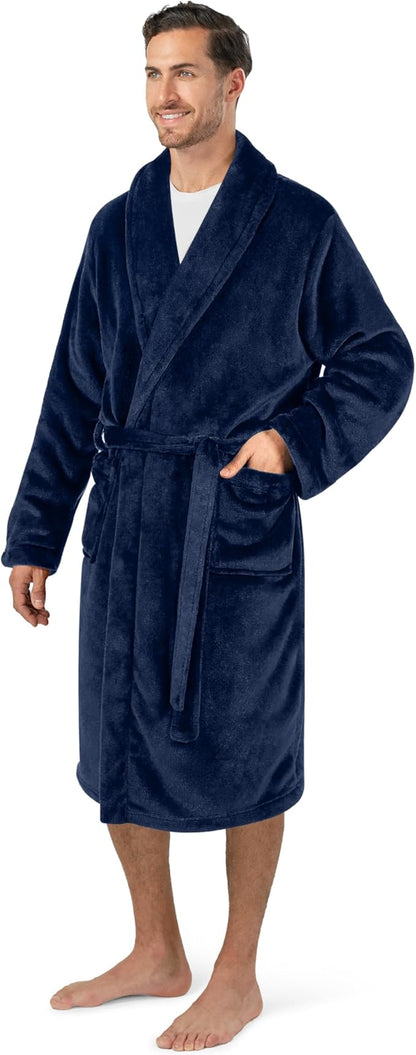 PAVILIA Mens Soft Robe Bathrobe for Men, Lightweight Fleece Male Robe Long Bath Shower Spa