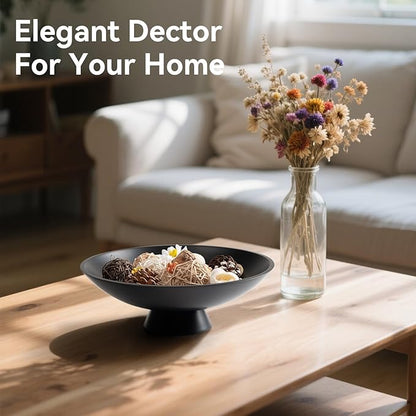 Decorative fruit bowl for Home Decor Large Modern Handicraft Key Bowl for Entryway Table Stylish Centerpiece Purse Bowl Pedestal bowl for Kitchen Counter Coffee Table(Artificial Stone Black)