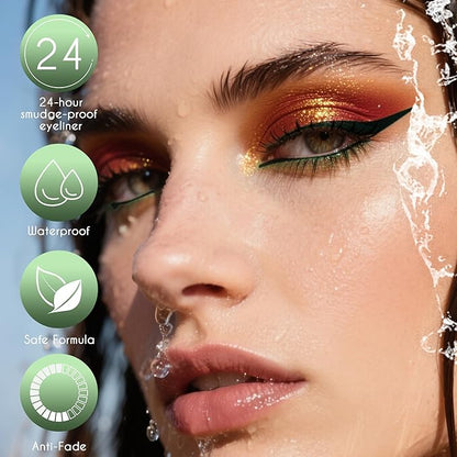 docolor Eyeliner, 2PCS Green Liquid Eyeliner Waterproof Eye Liner Pen Super Slim Precise All Day Green Eye Pencils Professional Makeup Liquid Eye Liner Pencil for Women