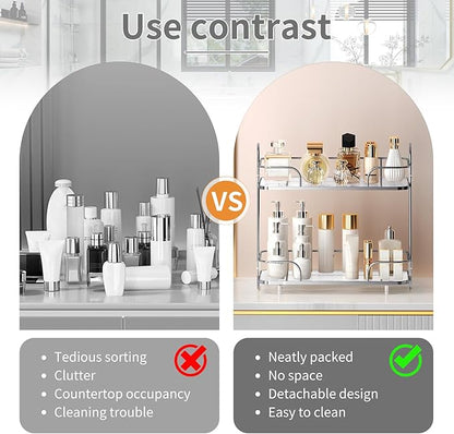 2 Tier Corner Bathroom Counter Organizer, Cosmetic Skincare ，Bathroom Countertop Perfume Tray Vanity, Kitchen Spice Corner Storage Shelf