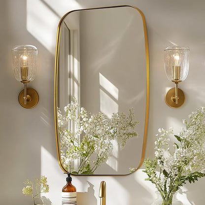 ANDY STAR Brass Bathroom Mirror, 24x32’’ Brushed Gold Metal Frame Oblong Mirror for Bathroom, Modern Gold Oval Bathroom Mirror for Over Sink, Hangs Horizontal or Vertical