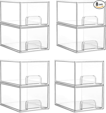 Vtopmart 8 Pack Clear Small Stackable Storage Drawers,Acrylic Bathroom Makeup Organizer,Plastic Storage Bins For Vanity, Undersink, Kitchen Cabinets, Pantry, Home Organization