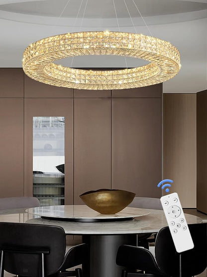 Dia 40" Modern Crystal Chandelier Light Fixtures Silver Luxury Chandeliers for Dining Room Round Hanging Pendant Lighting for Living Room Kitchen Entryway Bedroom