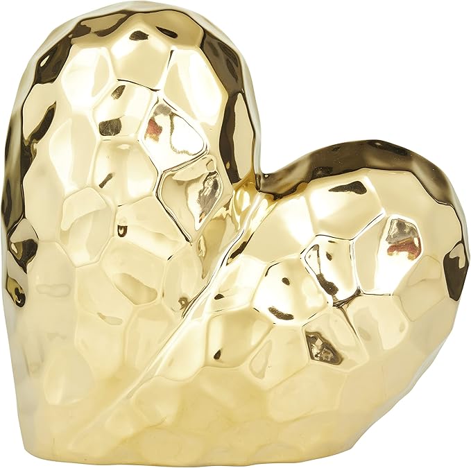 Deco 79 Porcelain Heart Sculpture, 8" x 3" x 8", Gold (Pack of 12)
