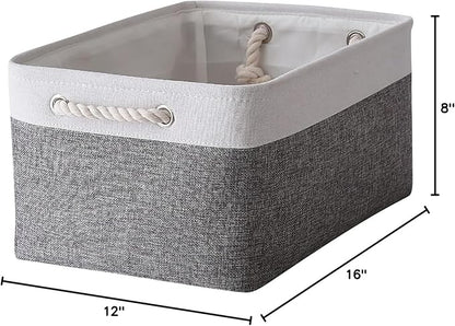 TheWarmHome Organization and Storage Basket for Organizing- 16x12x8 inch 1 Pack Fabric Storage Cubes, Collapsible Storage Bins for Shelves Organizer Gift Closet Cloth Toy (White & Grey)