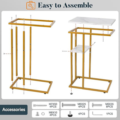 Yoobure C Shaped End Table Set of 2, Side Table for Couch and Bed, Small Side Tables for Small Spaces, Living Room, Bedroom, Rustic Snack Tables