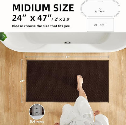 Bathroom Rugs Non Slip Washable, Super Absorbent Thin Bath Mat Quick Dry Low Pile Bathroom Rug, Brown 24"x47"