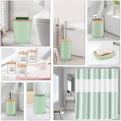 Bathroom Accessories Set,Green Bathroom Set,24 Pieces Bathroom Accessory Set with Shower Curtain,Trash Can for Bathroom Accessories Décor and Home Gifts
