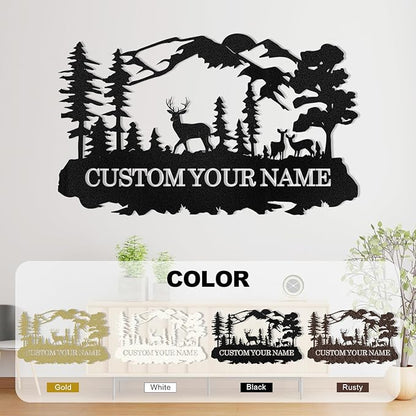 Custom Deer Metal Cabin Sign, Rustic Deer Wall Decor, Last Name Signs for Home, Custom Signs Outdoor Metal, Metal Wall Art, Hunting Decor, Hunter Gifts, Mountain Cabin Decor, Porch Sign