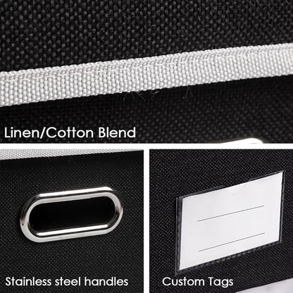 PRANDOM Storage Boxes with Lids [3-Pack] Fabric Collapsible Storage Bins Organizer Containers Baskets Cube with Cover for Home Bedroom Closet Office Nursery Black（11.4X8.6X6.7
