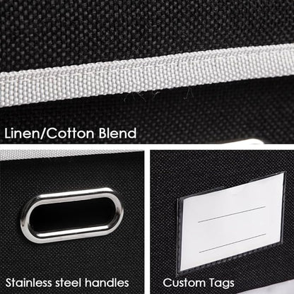 PRANDOM Large Foldable Storage Boxes with Lids [3-Pack] Fabric Collapsible Storage Bins Organizer Containers Baskets Cube with Cover for Home Bedroom Closet Office Nursery Black(17.7x11.8x11.8)