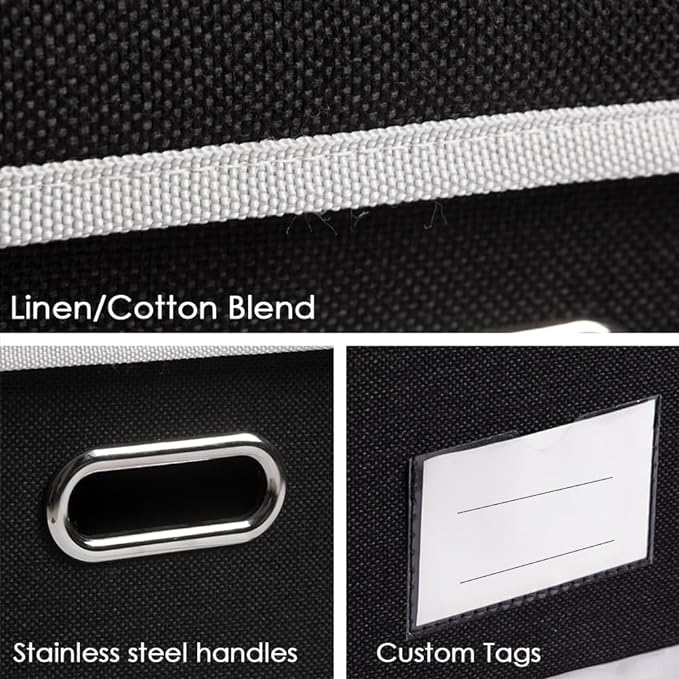 PRANDOM Large Foldable Storage Boxes with Lids [5-Pack] Organizer Containers Baskets Cube with Cover for Home Bedroom Closet Office Black17.7x11.8x11.8 For 6+ Year Old Boys and Girls