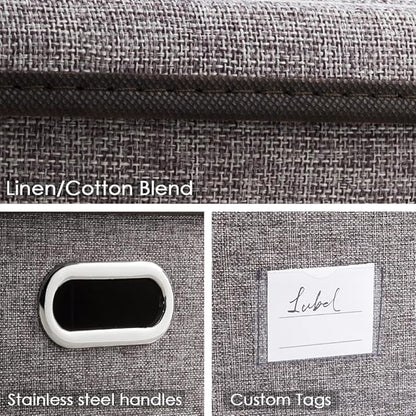 PRANDOM Collapsible Storage Containers with Lids [5-Pack] Linen Fabric Foldable Storage Bins Boxes Organizer Baskets Cube with Cover for Home Bedroom Closet Office Nursery (14.9x9.8x9.8)