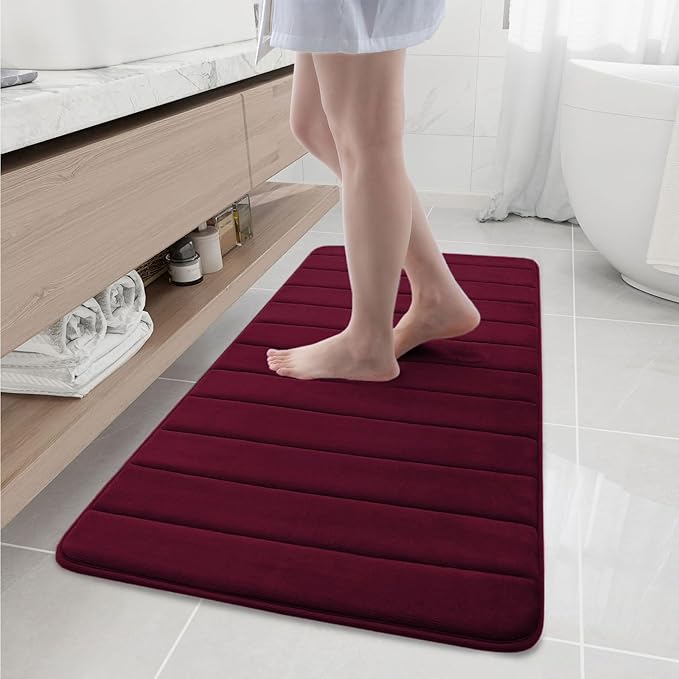 Buganda Memory Foam Bath Mat, 47" x 20", Ultra Soft and Non-Slip Bathroom Rugs, Water Absorbent and Machine Washable Bath Rug Runner for Bathroom, Shower, and Tub, Burgundy