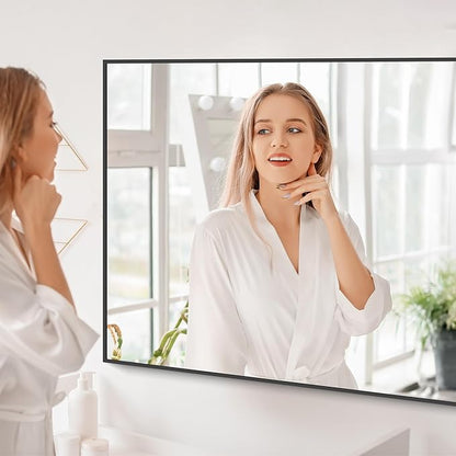 Black Bathroom Mirror for Wall, 55x30 Inch Rectangle Mirrors with Metal Frame, Modern Vanity Wall Mirror Decor for Bathroom Living Room, Entryway Hangs Horizontal or Vertical