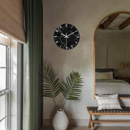 Big Wall Clock for Living Room Decor Marble Glass Wall Clock Battery Operated 16 Inch Black Wall Clocks Non Ticking
