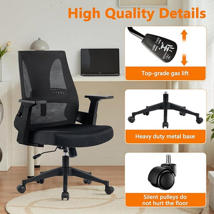 CLATINA Big and Tall Office Chair 500lbs, Heavy Duty Ergonomic Mesh Desk Chair with Lumbar Support and Armrests, Wide Seat Computer Task Chair for Home Office Study Conference Room, Black, 2pk