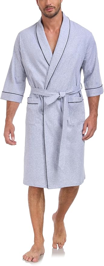 COLORFULLEAF Men's Bathrobes 100% Cotton Soft Comfort Breathable Short Sleeve Summer Kimono Mens Lightweight Robe