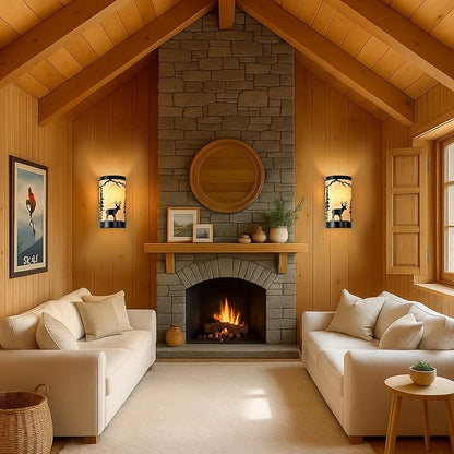 Wall Sconce Light,Deer Metal Yellow Parchment Farmhouse Wall Sconce,Rustic E26 Base Wall Mount Lamp,Vintage Matte Black Bedroom Wall Lights,Indoor Wall Lamps for Living Room,Hallway,Porch