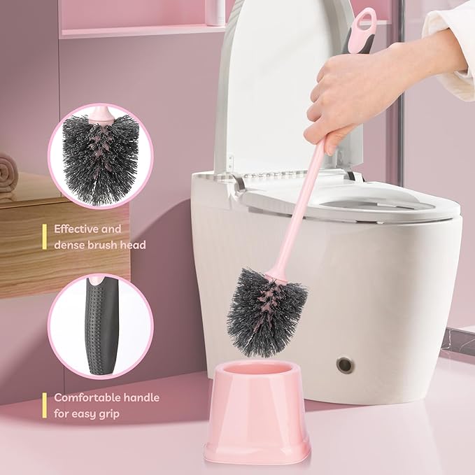 14 Pcs Bathroom Cleaning Tools with Toilet Brush, Scrub Brush, Cleaning Brush for Toilet, Bathtub, Pink Toilet Brush and Holder Set with Ergonomic Handle and Sturdy Bristles