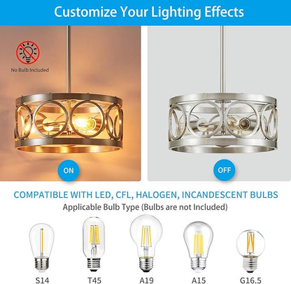 XINGQI Nickel Ceiling Light Adjustable Height Pendant Lighting Fixture 3-Light Metal Lamp 13" Rustic Round Lights for Dining Room Kitchen Bedroom Foyer Hallway