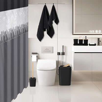 Black Bathroom Accessories with Glitter Shower Curtain,Towel Set 24 PCS Bathroom Set with Shower Curtain Set Bathroom Set Black Shower Curtain with Bathroom Trash Can