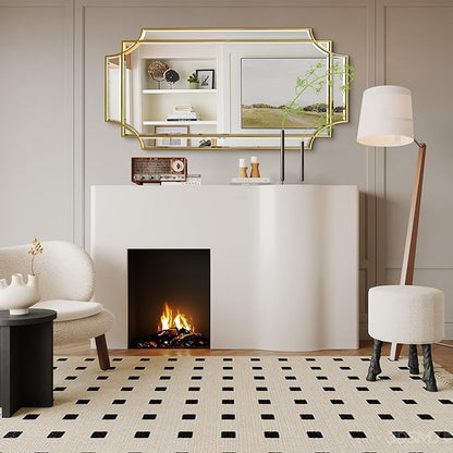 Wall Mirror Full Length, 47" x 24" Gold Framed Full Body Mirror, Scalloped Beveled Polished Decorative Mirrors, Large Rectangle Irregular Wall Mirror for Bathroom/Bedroom/Living Room/Entryway