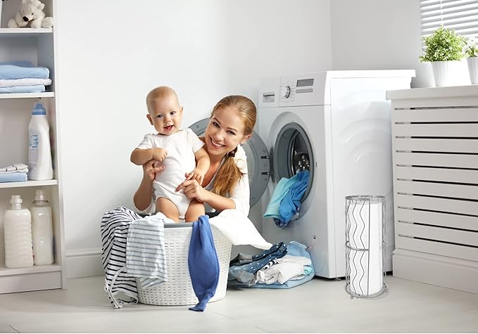 Decorative Metal Standing Toilet Tissue Holder for Bathroom/Powder Room, Compact Tissue Reserve for 3 Rolls of Toilet Paper Grey