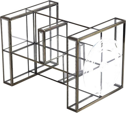 Vintage Glow Antique 360 Degree Rotating Makeup Organizer,4-Tier Spinning Perfume Tray,Countertop Cosmetic Storage,Glass Beauty Display,Retro Large Capacity Vanity Organizer for Brushes Skincare