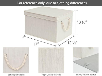 StorageWorks Storage Bins with Lids, Decorative Storage Boxes with Lid and Soft Rope Handles, Foldable Storage Baskets for Closet, Shelves, Stackable, Ivory and White, Jumbo, 3-Pack
