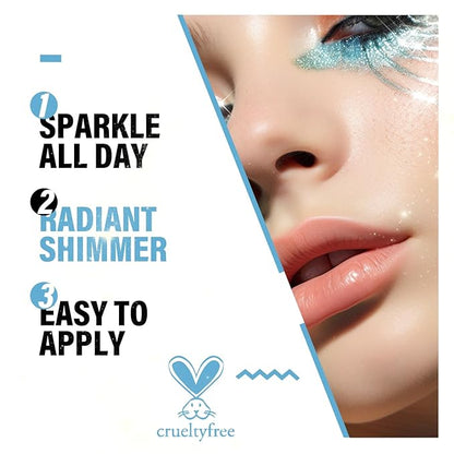 CHARMACY 3 Pcs Glitter Sparkling Eyeliner Liquid Makeup Set, Metallic Shimmer Glitter Eyeshadow, High Pigmented, Waterproof Long Lasting Quick Drying Liquid Liner for Eyes (Red Silver Golden)