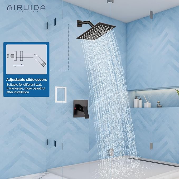 Airuida Shower Faucet Set Bathroom Rain Shower System SUS304 Stainless Steel Single Handle With Male Threads Rough-in Valve Shower Trim Kit 8 Inch Wall Mount Shower Head Oil Rubbed Bronze