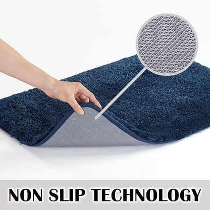 Suchtale Non Slip Bath Mat - Soft Microfiber Shaggy Bath Mat, Machine Washable, Thick Plush U Shape Toilet Rug (20 x 24, Navy)