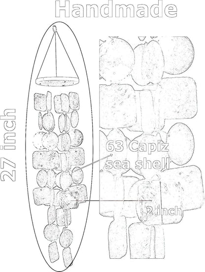 Bellaa 24896 Wind Chimes Outdoor, Garden Decorations, Musical, Indoor/Outside Windchimes, Beach, Ocean Breeze, Gifts for Mom, Gift for All Occasions, Capiz Sea Glass Shells Wood Yellow Green