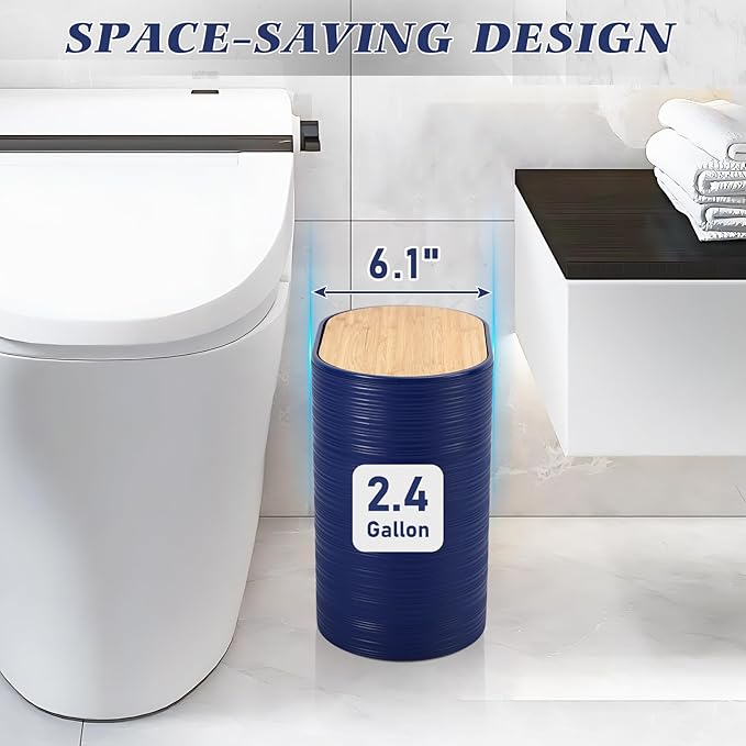 Blue Bathroom Set, Navy Blue Bathroom Accessories Set with Trash Can, 2PCS Soap Dispensers, Soap Dish, Toothbrush Holder, Toothbrush Cup,Toilet Brush, Tray and Qtip Holders for Bathroom Decor