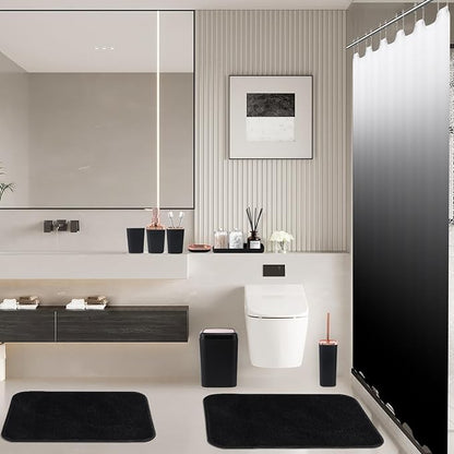 Bathroom Accessory Set–Bathroom Set with Shower Curtain and Rugs, No Slip Bathroom Rugs Super Absorbent, Black Ombre Water-Proof Shower Curtain with Hooks,Black Bathroom Sets Complete for Home