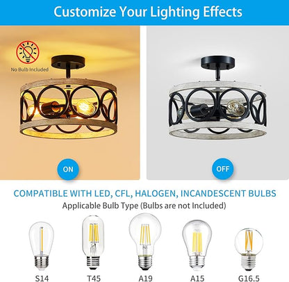 XINGQI White Chandelier 3-Light Modern Ceiling Light Rustic Wood Grain Adjustable Height Pendant Lighting Fixture 13" Round Metal Lamp for Dining Room Kitchen Bedroom Foyer Hallway