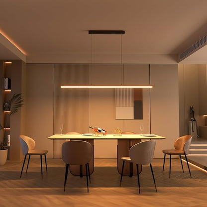 54" Linear Pendant Light Aluminum, 40W Gold Dimmable Kitchen Island Lighting with Remote & App Control, Adjustable CCT (3000K-6000K), Modern Chandelier for Home Office Dining Room Study