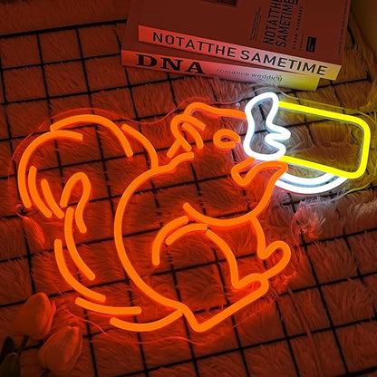 Squirrel Beer Neon Sign for Wall Decor Bar Neon Light Orange Squirrel Drinking Wine Led Light Animal LED Sign Dimmable LED Neon Light for Bar Bedroom Kidsroom Business Game Room