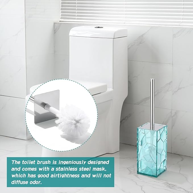 Clear Acrylic Bathroom Accessories Set - Rust-Free, Transparent Design - Includes Soap Dispenser, Toothbrush Holder, Cup, Soap Dish, and Toilet Brush 5-Piece (Teal Blue)
