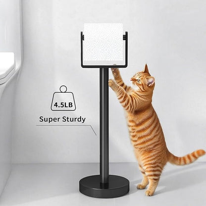 YUMORE Toilet Paper Holder Free Standing, Stainless Steel Toilet Paper Stand, Weighted Base Floor Tissue Roll Holder for Bathroom, Matte Black 200UP