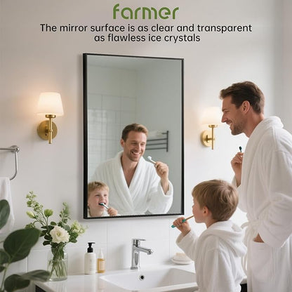 FARMER 26x38 Inch Black Bathroom Mirror, Rectangle Wall Mounted Mirror, Vanity Mirror, Brushed Square Mirror, Framed Bathroom Mirror for Bedrooms, Entryways, Living Rooms, Horizontal/Vertical