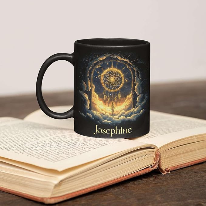 Personalized Name Black Coffee Mug, Custom Unique Celestial Mug 11oz or 15oz, Custom Fantasy Landscape Ceramic Cup, Nature Lover Coffee Cup for Holiday, Gifts for Women, Men