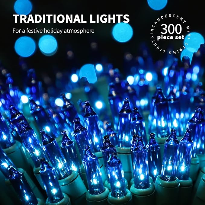 300LIGHTS(2*150L) Blue Extra-Bright with End Connectors Christmas Decorative Lights 19.44m UL Certified Mini String Light Set Waterproof for Home Garden Holiday Tree Party Patio Decor Wedding