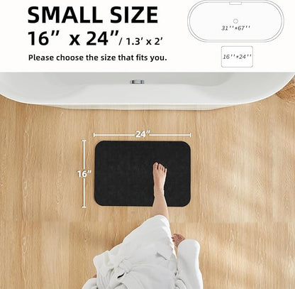 Black Bath Mat, Bathroom Rugs Non Slip Washable Thin Absorbent Quick Dry Bath Mat Fits Under Door Bathroom Floor Mat Perfect for Bath, Shower, or Sink 16"x24" Black