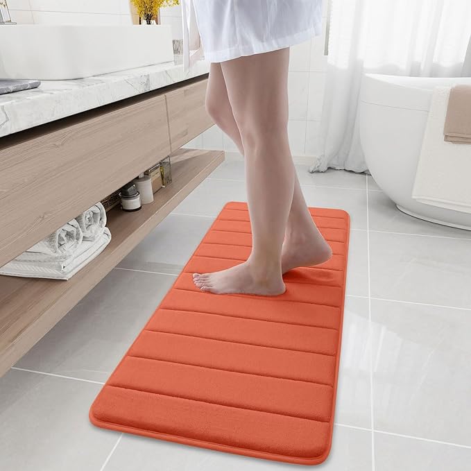 Buganda Memory Foam Bath Mat, 47" x 17", Ultra Soft and Non-Slip Bathroom Rugs, Water Absorbent and Machine Washable Bath Rug Runner for Bathroom, Shower, and Tub, Coral