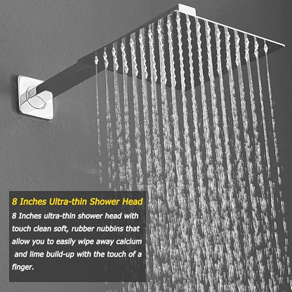 Shower System with High Pressure Rainfall Shower Head, Handheld Shower head and Shower Faucet Trim, Rain Mixer Shower Set Wall Mounted Chrome（Valve Include）